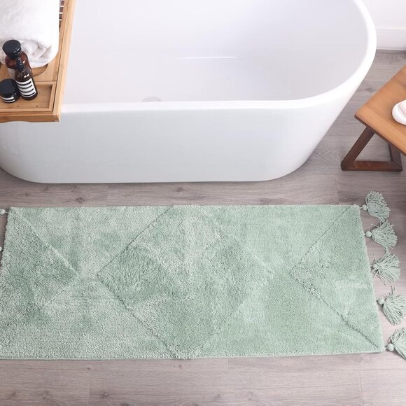 Boho Bath Mat Ming Green Bathroom Runner Decor 20x60 - Picture 5 of 8